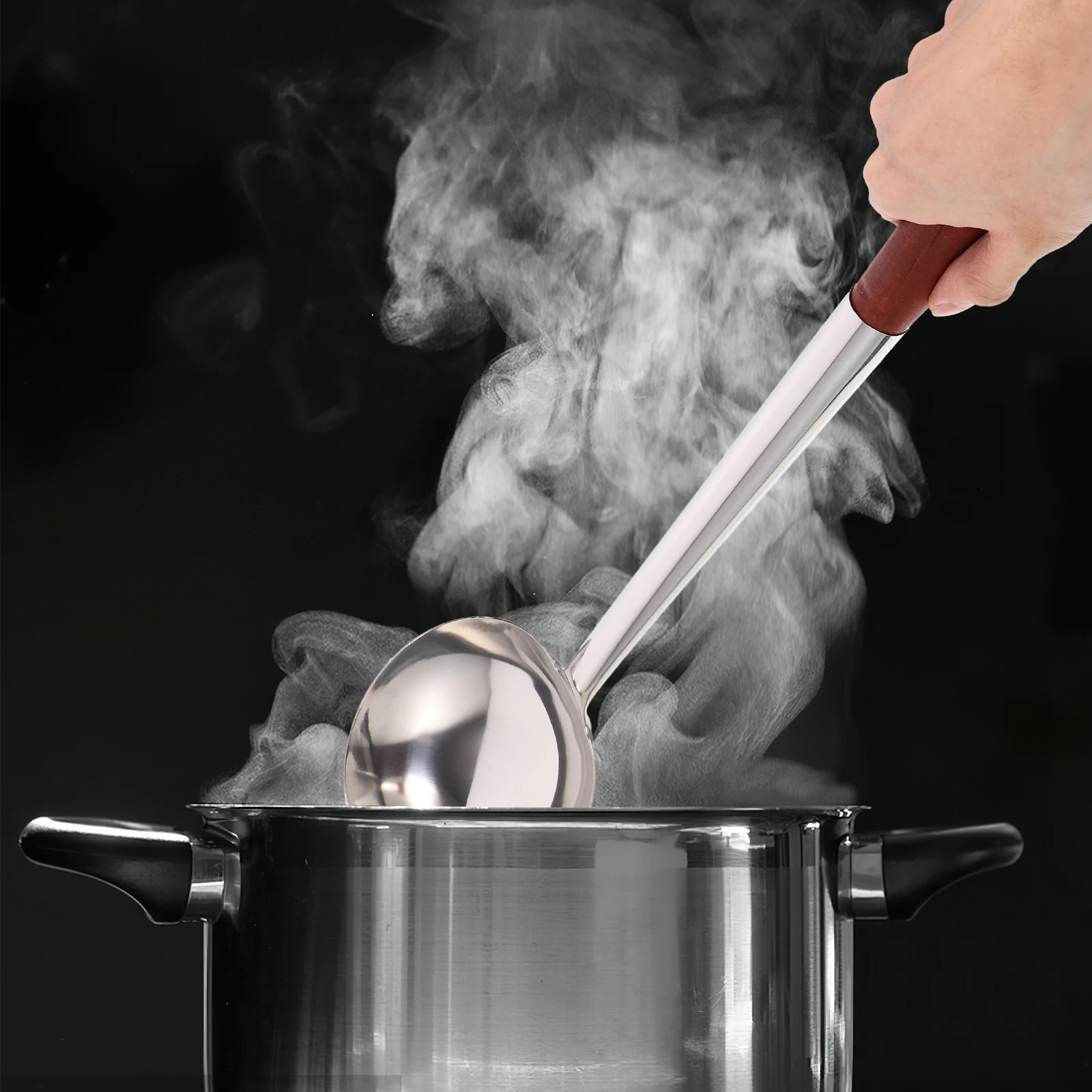 

Stainless Steel Long H Ladle Kitchen Utensils Food Stainless Steel With Wood H Fried Rice Small Frying Soup Soup Spoon