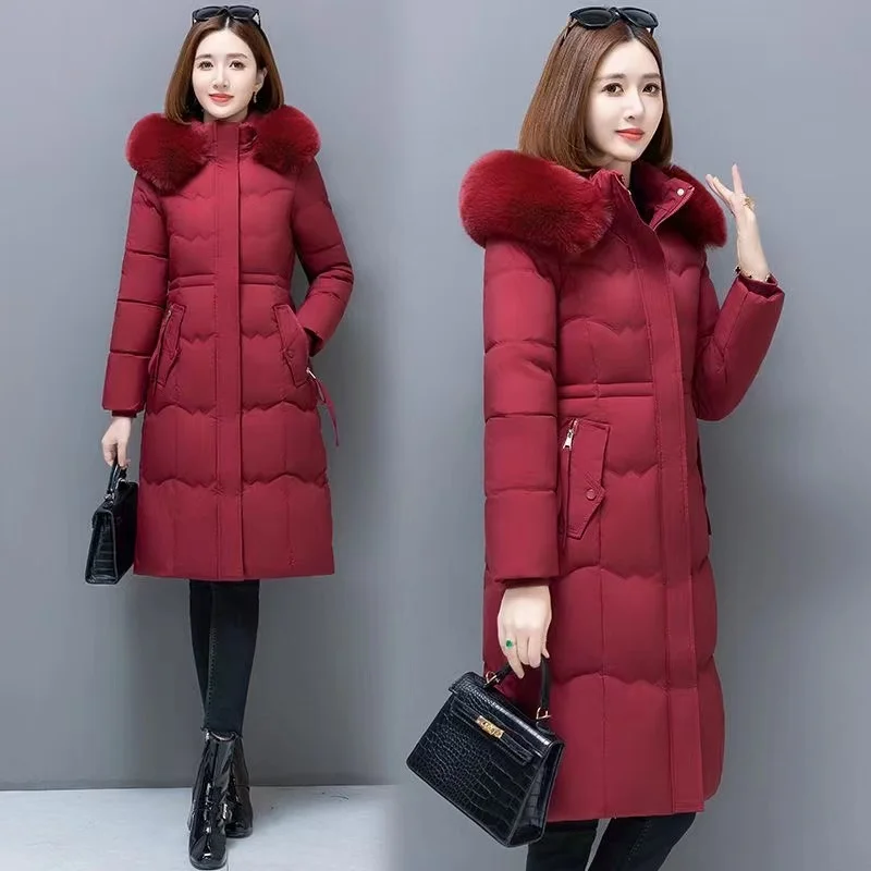 Winter Parka Women Puffer Jacket 2023 Thickened Slim Cotton-padded Jacket Warm Fur Collar Hooded Long Sleeve Coat Outerwear