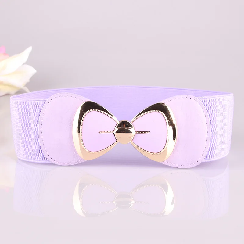 Women's Elastic Wide Belt BOW Waist Cover Versatile Dress Decoration High Quality Wide Pearl Bow Brown Belt