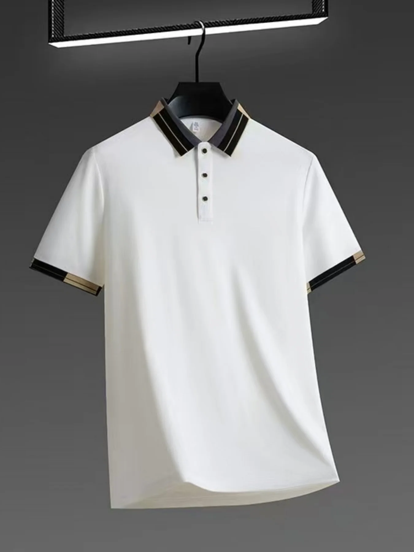 Minimalist White Polo Shirt with Decorative Collar & Sleeve Stripe