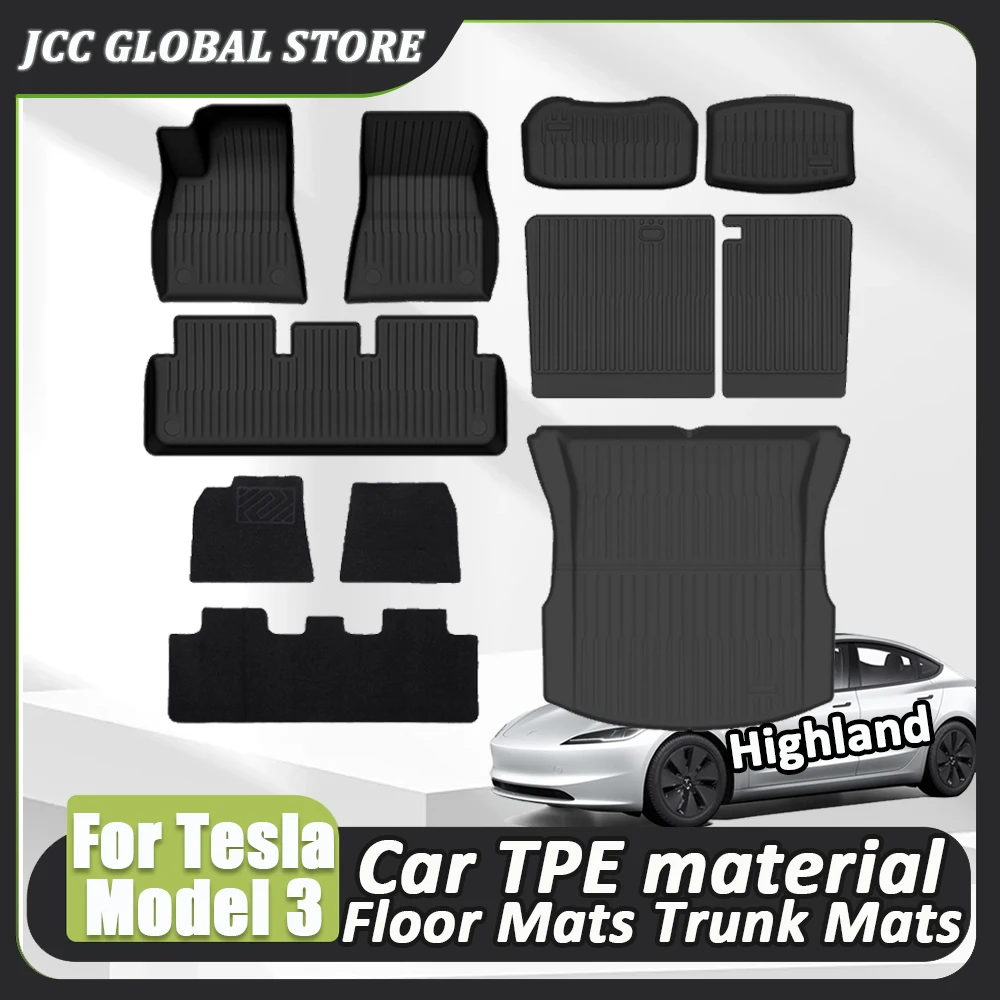 Tapis de sol TPE pour Tesla modèle 3 Highland 2024 2025, conception Durable et étanche, tapis de bagages, coussinets de pieds, tapis de coffre, accessoires