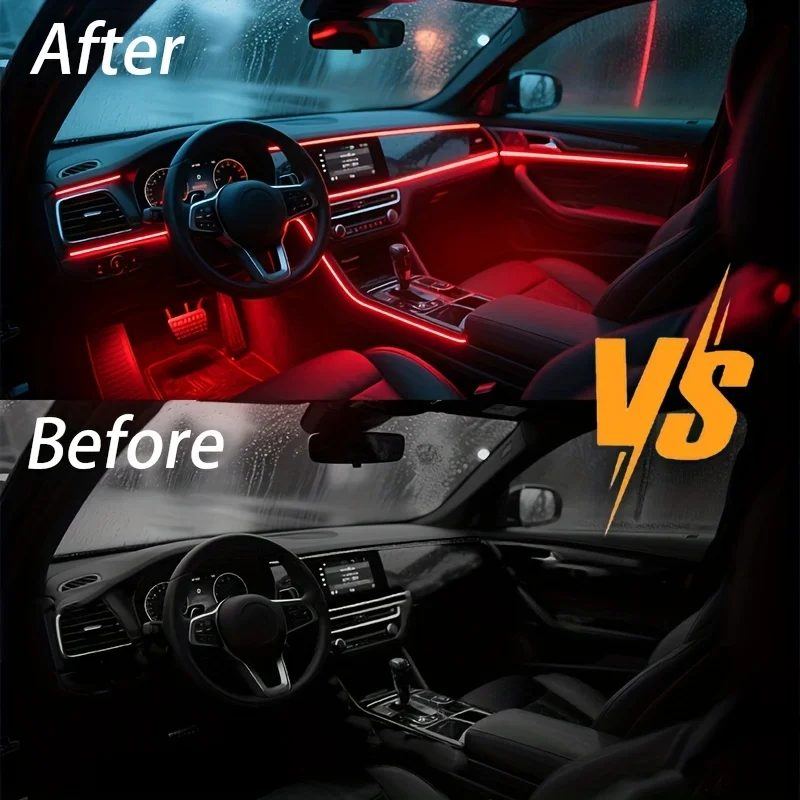 Zestaw oświetlenia wnętrza LED RGB sterowany aplikacją do samochodów, 64 kolory, 10 w 1 akrylowa lampa ambientowa, uniwersalny zestaw 12V do pojazdów