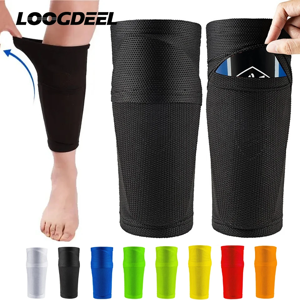 Loogdeel Soccer Shin Guard Football Crashproof Calf Protector Leg Sleeves Sock Shin Protector with Pocket Training Protector