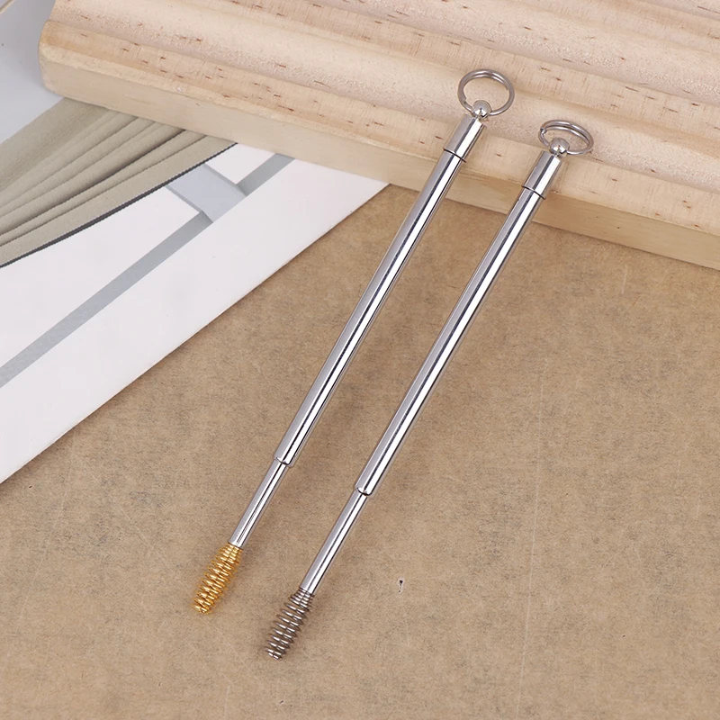 1PCPortable Spring Scalable Brass EarSpoon Ear Wax Remover Curette Mini Ear Cleanning Tool Keychain Pendant Reusable Ear Cleaner - Image 4