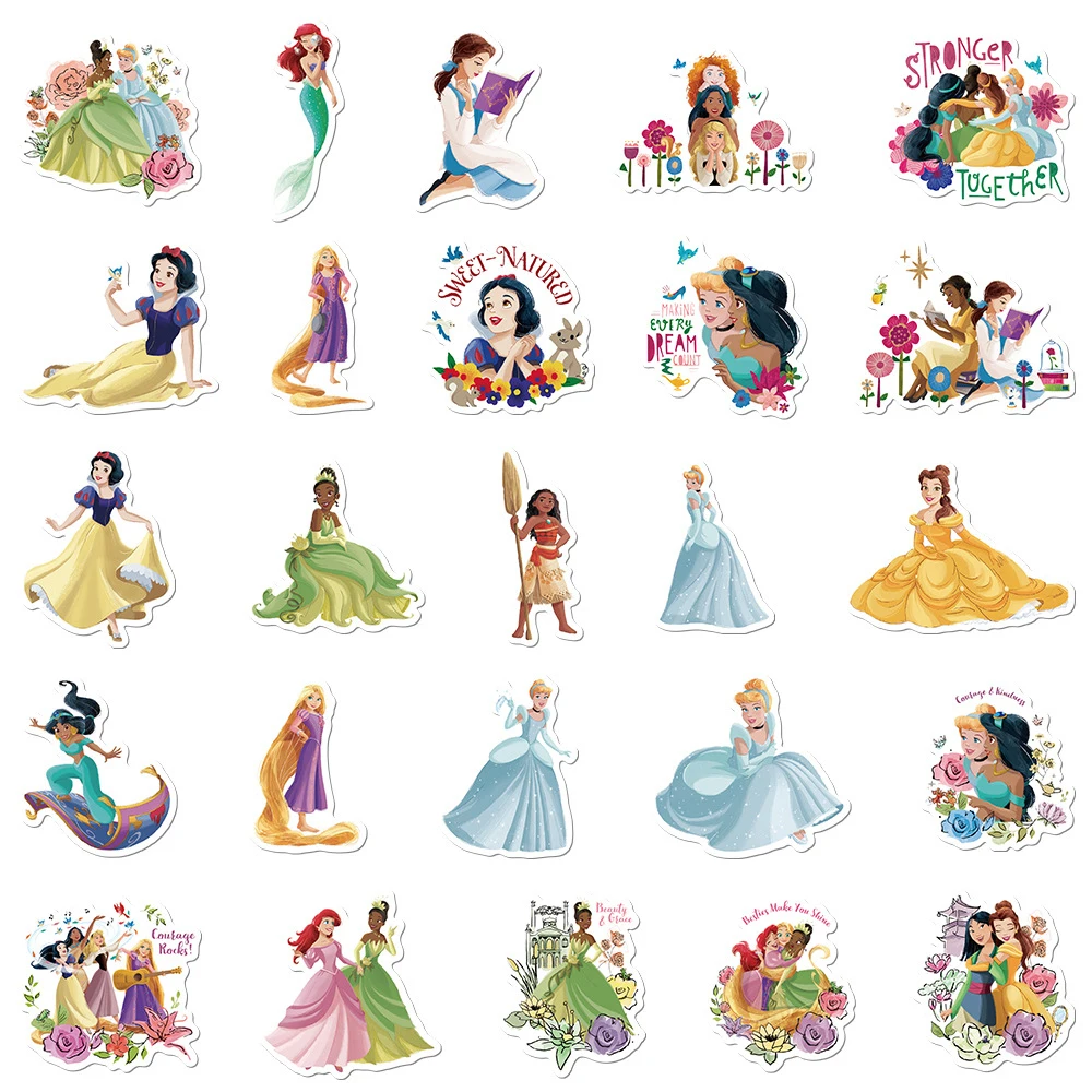 10/30/50pcs Disney Anime Principessa Belle Rapunzel Adesivi Cute Cartoon Adesivo FAI DA TE Bagagli Telefono Chitarra Classico Giocattolo Per Bambini Decalcomanie