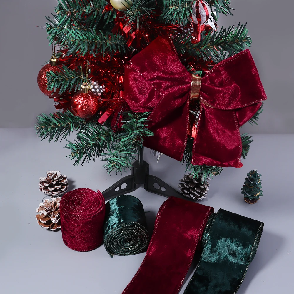 Weihnachts-Samtband 6,3cm 3 Yards mit Drahtkante Hochzeits-Bastelband Rotes Stoffband für Kranz-Dekorationen Geschenkverpackung – Detail 7