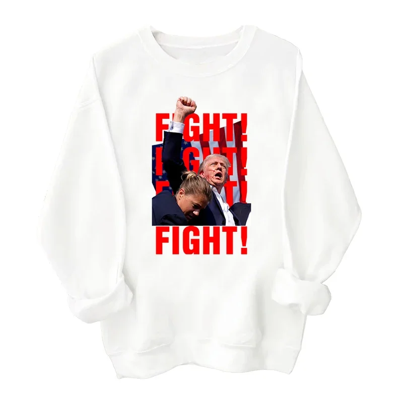 Trump Fight! Trump Shot Sweatshirt Harajuku Round Neck Long Sleeve Oversize Hoodie