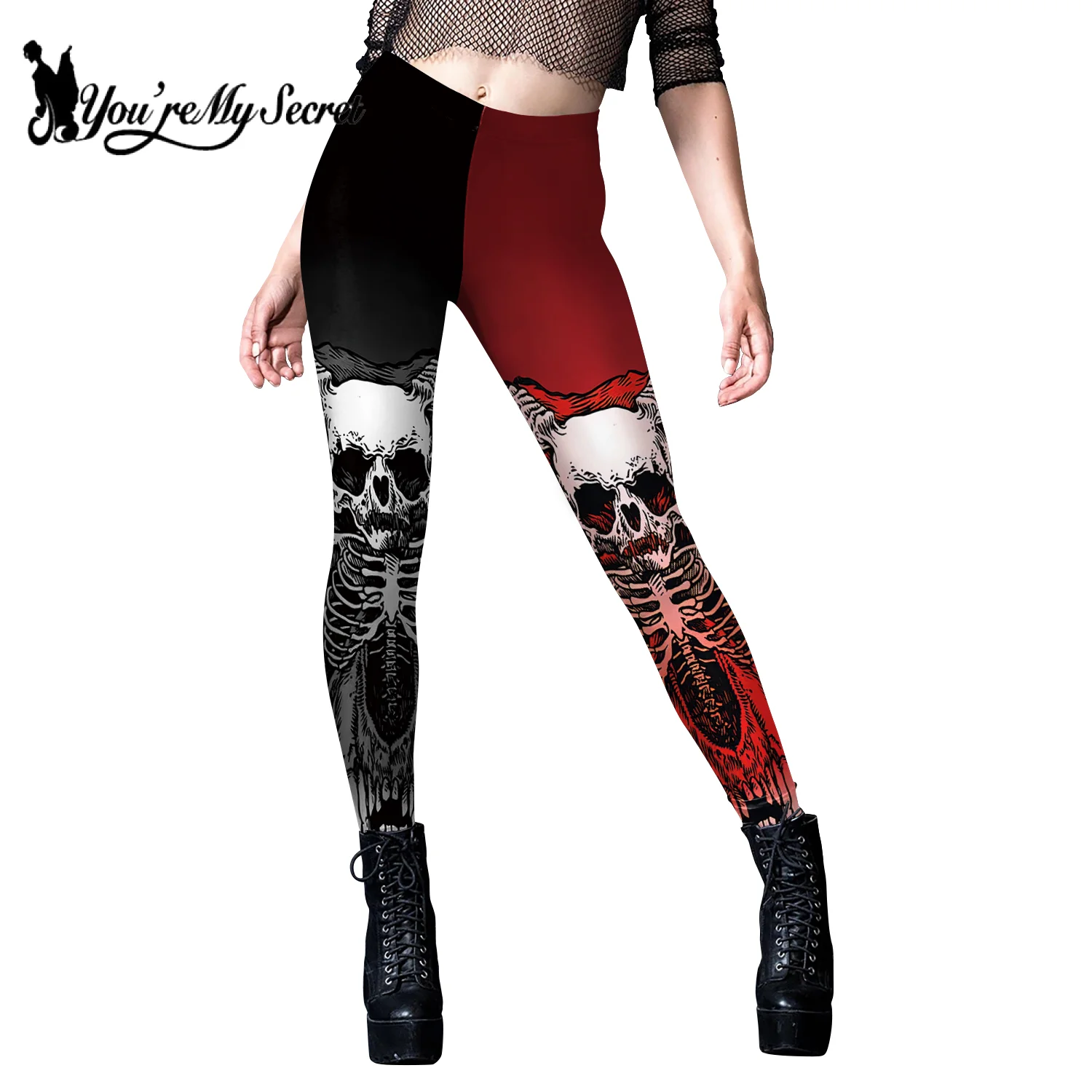 [You\'re My Secret] Halloween Skeleton Print Legging Punk Women Legging Gothic Fitness Ankle Pants Sexy Stretch Black Leggings