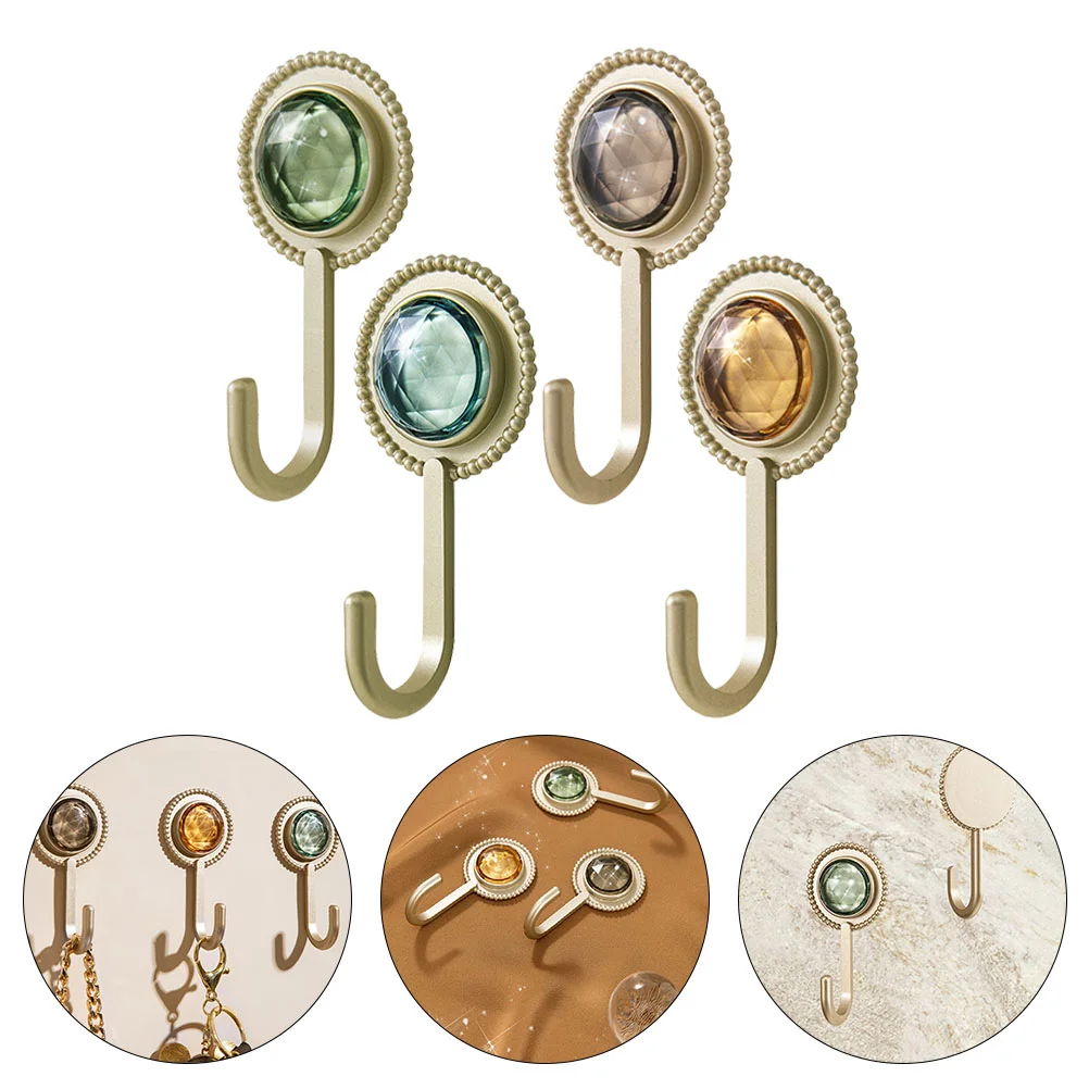 

4 Pcs Towel Hook Retro Diamond Adhesive Wall Hanging Storage Hanger Light Luxury Cute Self Hooks Towels