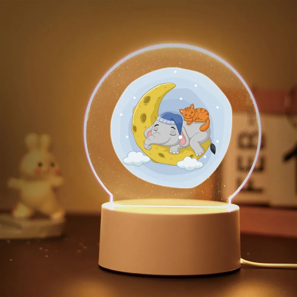 Moon Star lampu malam Visual untuk Dekor kamar anak-anak lampu akrilik gajah beruang dengan selamat malam hadiah ulang tahun anak laki-laki dan perempuan