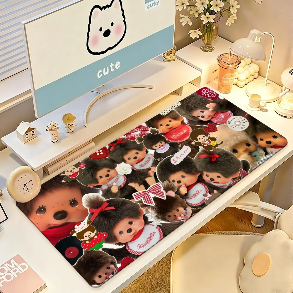 Cute Kawaii M-Monchhichi-S Mouse Pad Large Non-Slip Waterproof Mat Stitched Edge Keyboard Pad for Gaming Daily Office