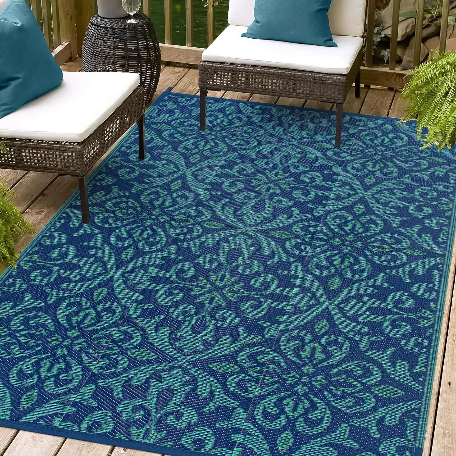 

Navy Blue Outdoor Patio Rug Waterproof 6x9, Plastic Straw Rug Reversible Indoor Outdoor Carpet Floor Decor,Large Portable Out