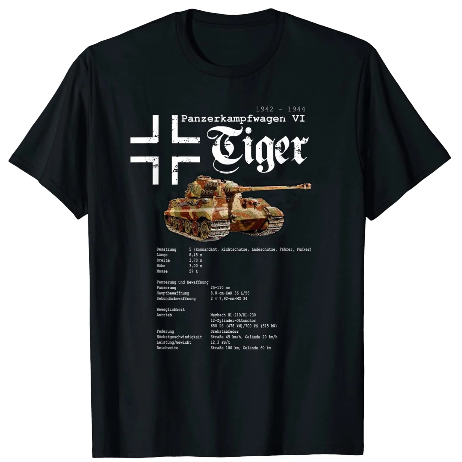 Wehrmacht Panzer VI WWII German Tiger Heavy Tank T Shirt. New 100% Cotton Short Sleeve O-Neck Casual T-shirts Size S-3XL