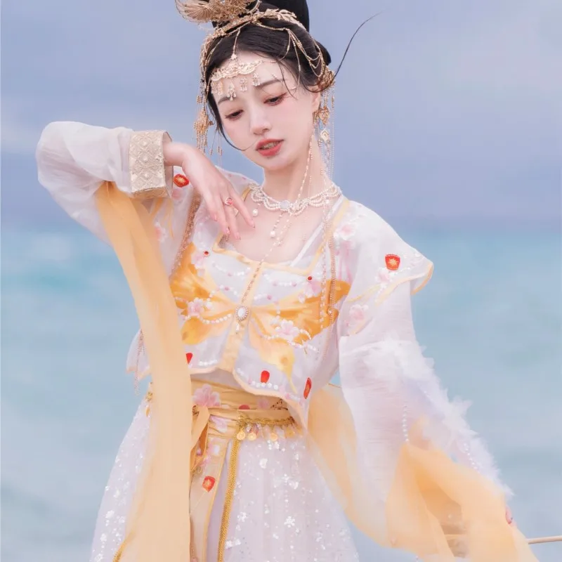 White Heavy industry exotic style topless embroidery Hanfu