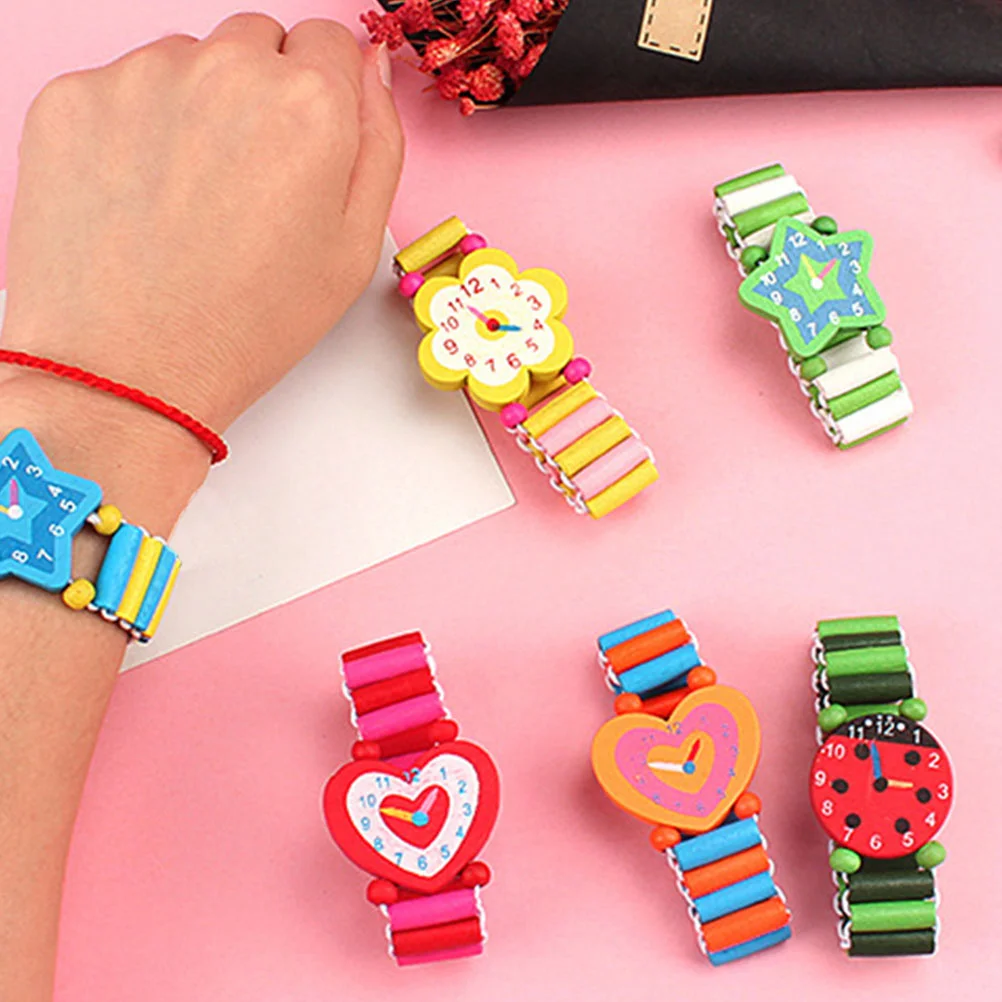 5 قطع من الساعات الخشبية الكرتونية الإبداعية للأطفال، ألعاب تعليمية، سوار ساعة صناعي مزخرف #2