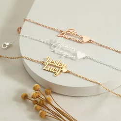 Customized Double Name Bracelet For Women Personalized Letter Heart Stainless Steel Couple Jewelry Bangles Valentine's Day Gift