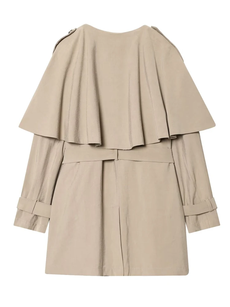 Womens Pleated Lace Up Trench Coat Casaullapel Long Sleeve Loose Windbreaker 202556 Lady Daily Office Work Commuter Outwear