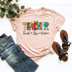 Inspirational Teacher Women Shirts Teach Love Inspire Shirt Back To School Tee Teacher Appreciation Tshirts  Casual Tops