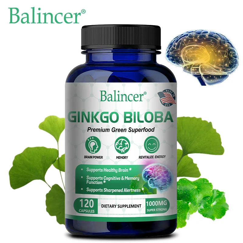 Ginkgo Biloba, extra Stärke 1000 mg pro Portion – unterstützt Gehirnfunktion und Gedächtnisunterstützung, 120 vegetarische Kapseln