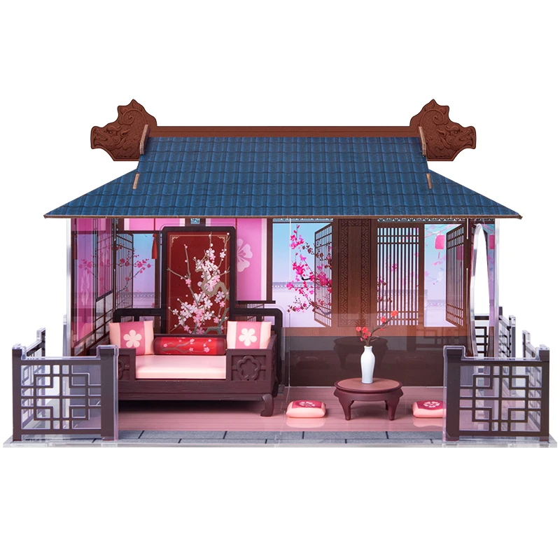 DIY Wooden Dollhouse Casa Miniature With Furniture Kit Chinese Movie Scene Doll Houses Assemble Toy for Children Christmas Gift