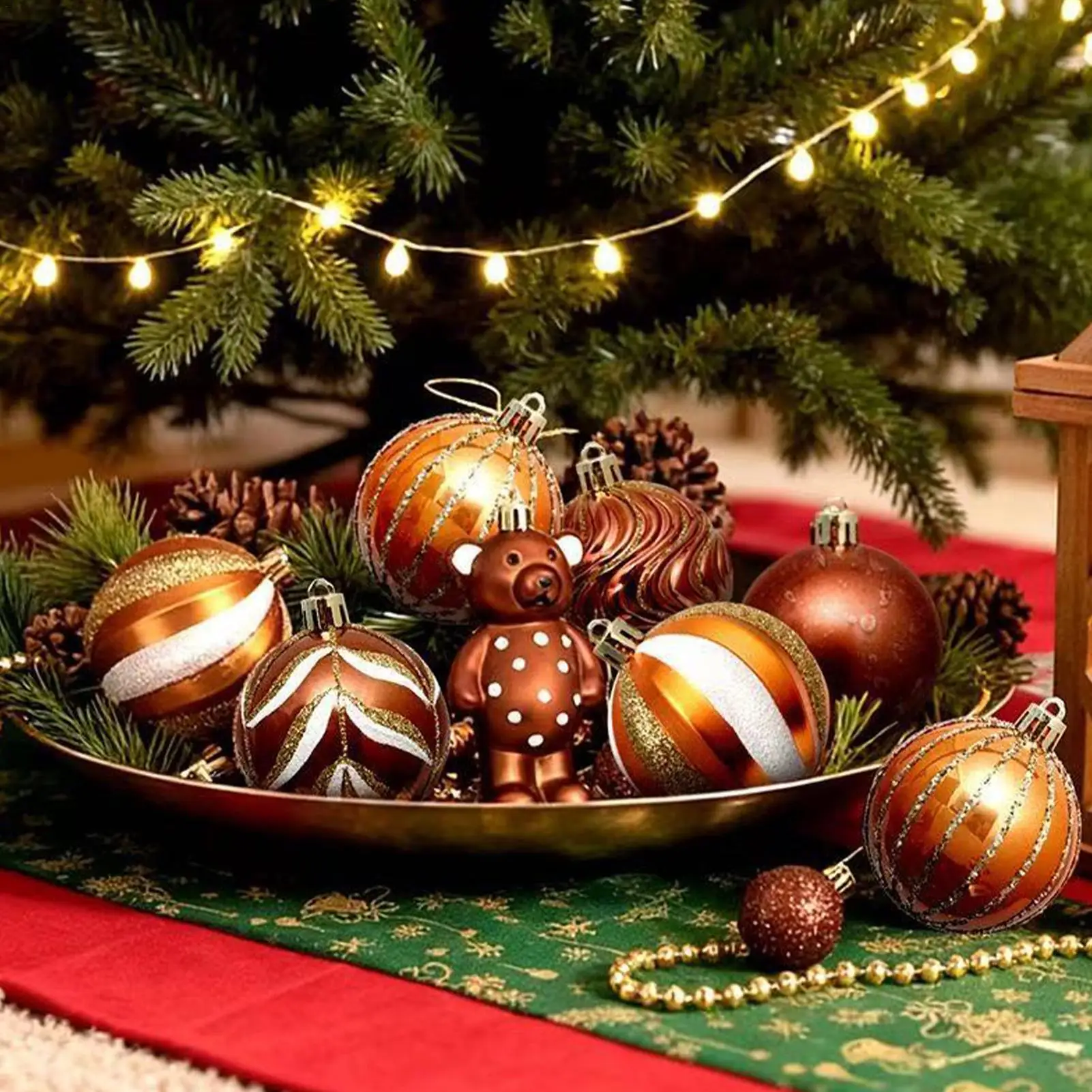 46 Pcs Brown Christmas Ornaments Shatterproof Christmas Balls Tree Decorations Assorted Sizes Textured Baubles for Home Party