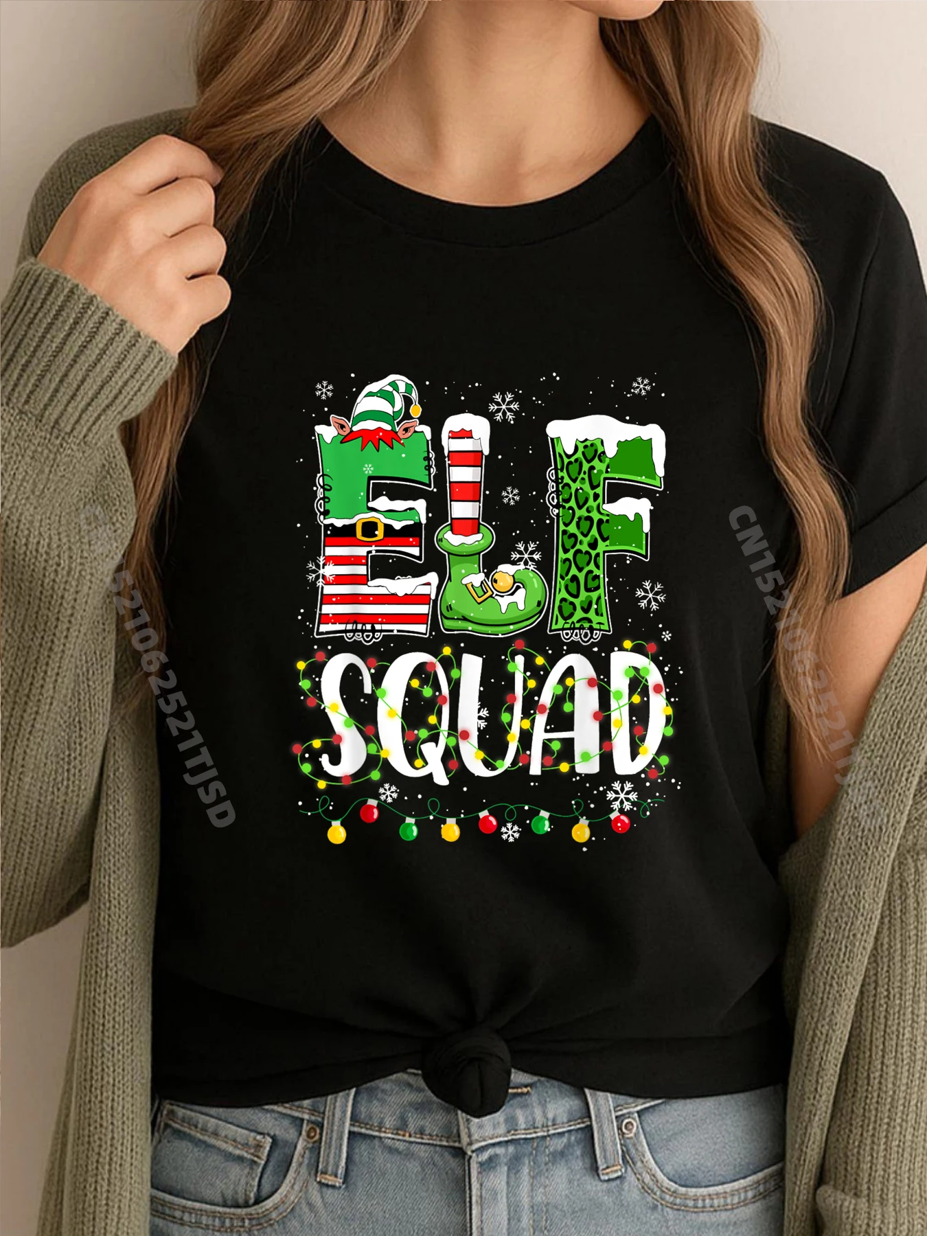 

Семейные рождественские одинаковые пижамы Elf, рождественские забавные футболки Elf Squad, женская роскошная футболка