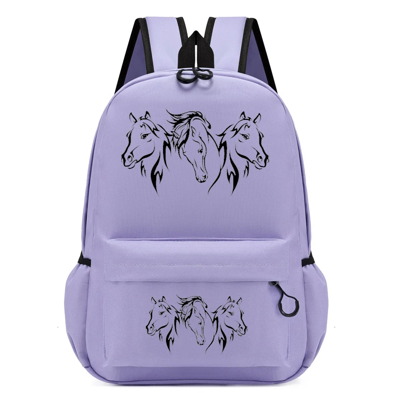 Horse Print Black Backpack for School Teenagers Girls Travel Bag Canvas Backpack Student School Bag Student Zipper Backpack Bags