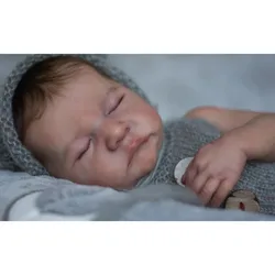 48CM Reborn Baby Dolls Sleeping Levi with Rooted Hair Full Body Vinyl Newborn Baby Size 3D Skin with Details Veins Reborn Bebe