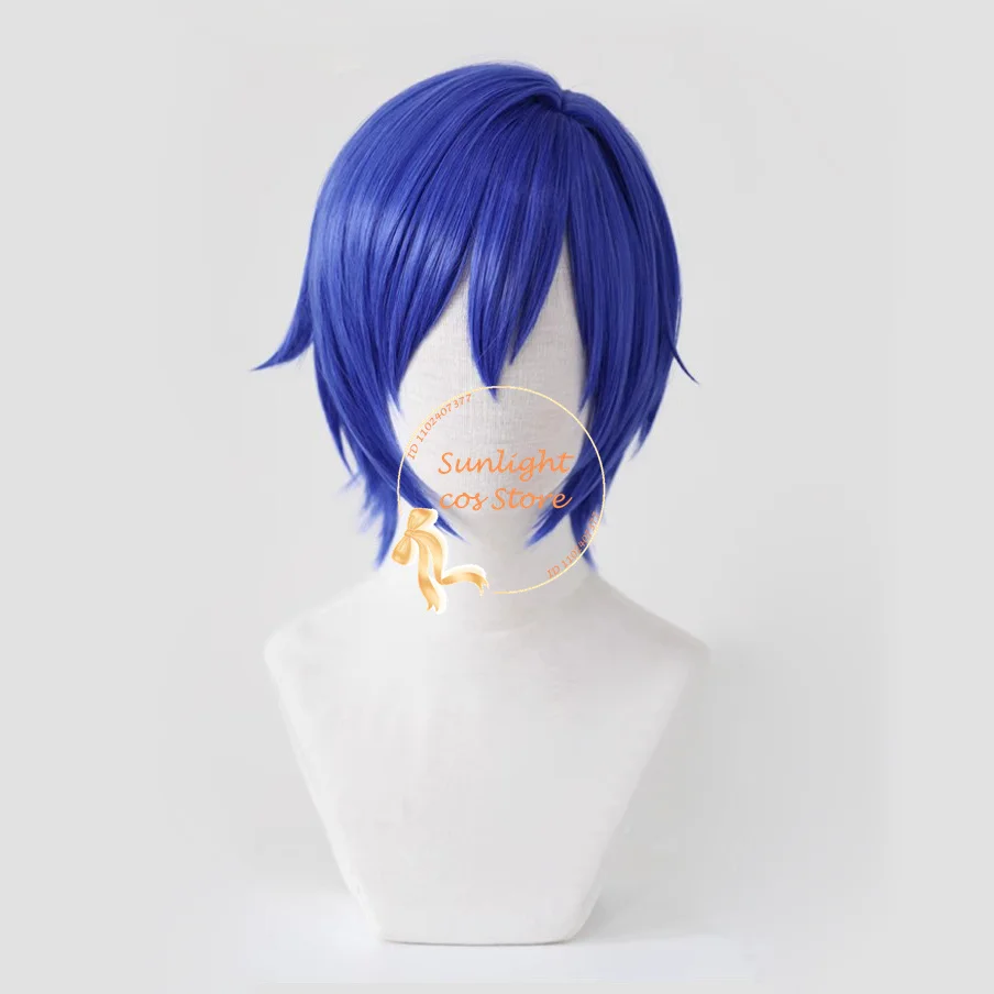 Kaito Cosplay Wig Short Blue Anime Wigs Heat Resistant Synthetic Hair Halloween Party Wig + Wig Cap