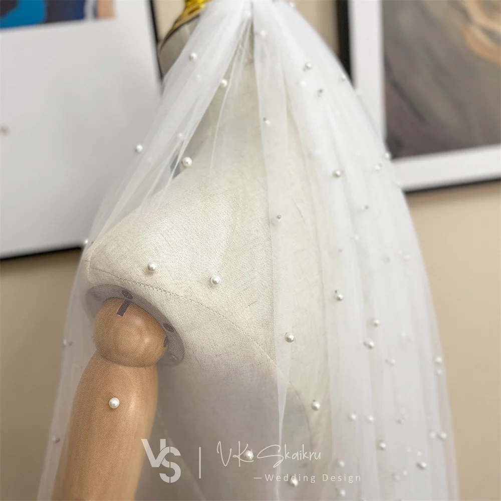 VK SKAIKRU – voile de mariage ivoire de luxe, avec peigne, fausse perle, une couche, longueur du bout des doigts, avec bord découpé, pour la mariée