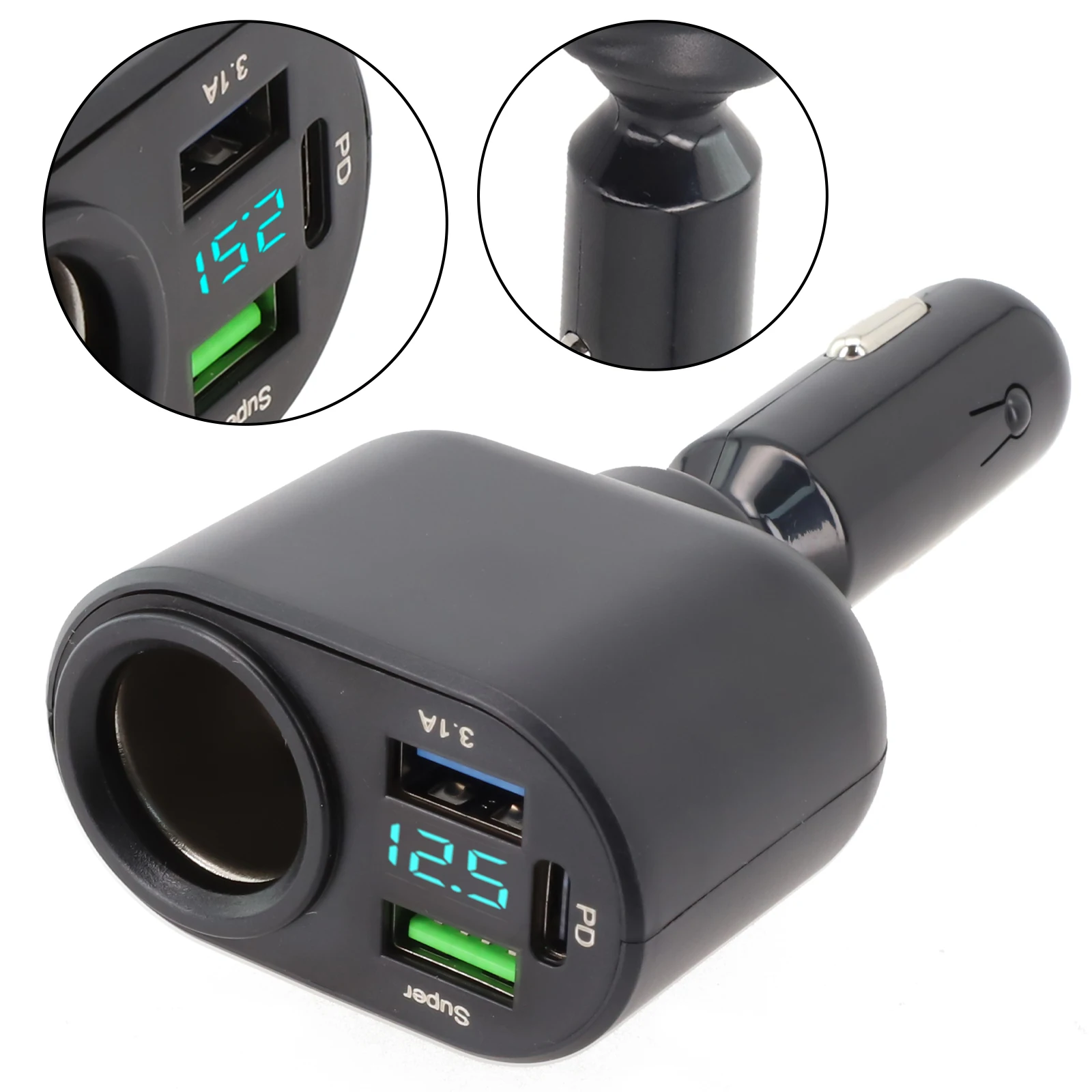 Efficient 66W Car Charger with Three USB Ports and LED Digital Display Protects Your Devices While on the Road