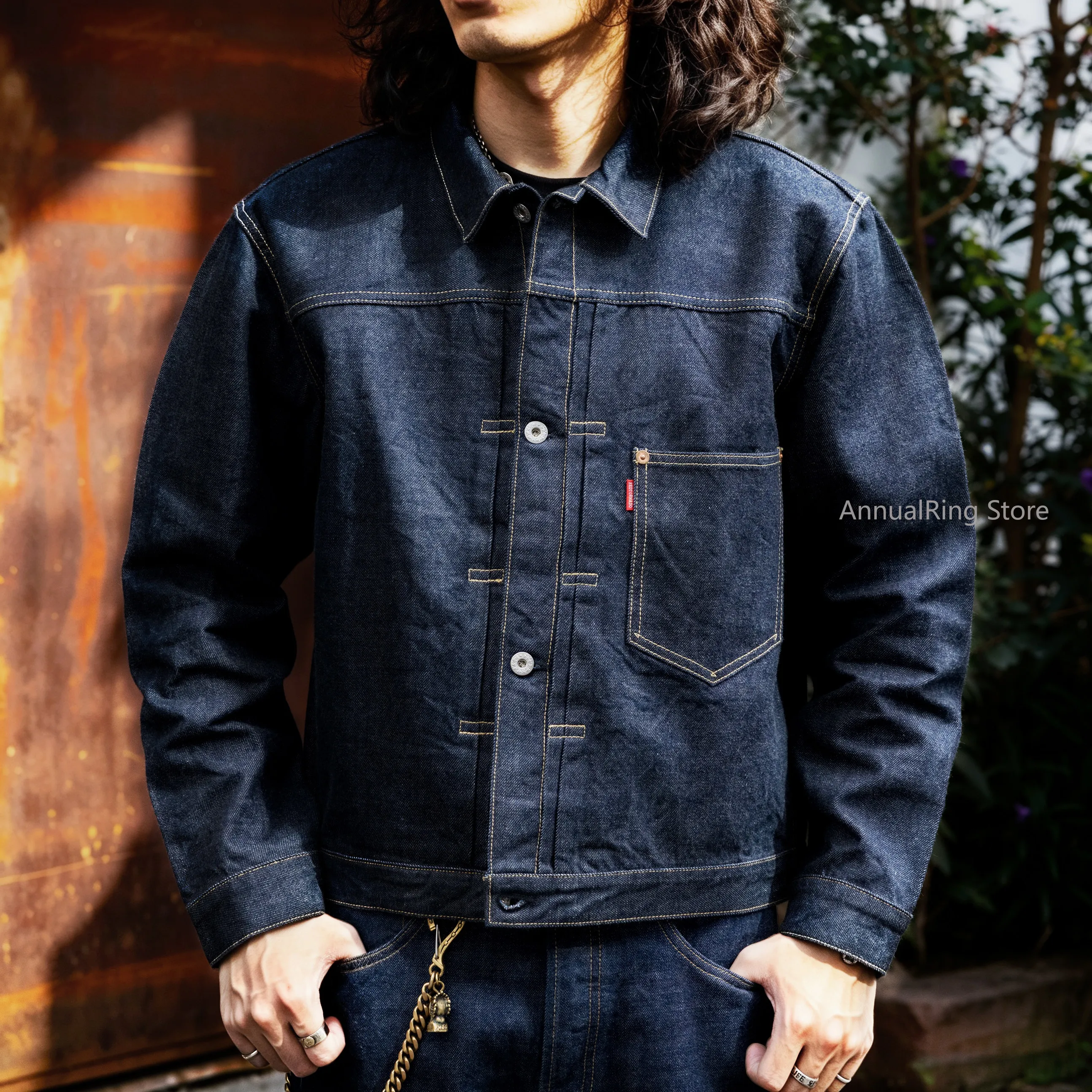 Red Tornado 14oz Pink Selvage Acid Wash Type 1 Denim Jacket Men Loose 4-button T-Back Vintage Raw Denim Coat