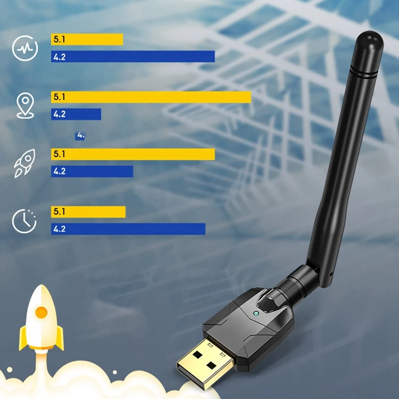 Adaptador Sem Fio USB Bluetooth 5.0, Dongle de Longo Alcance, EDR, Receptor, Transferência para PC, Desktop, 100m