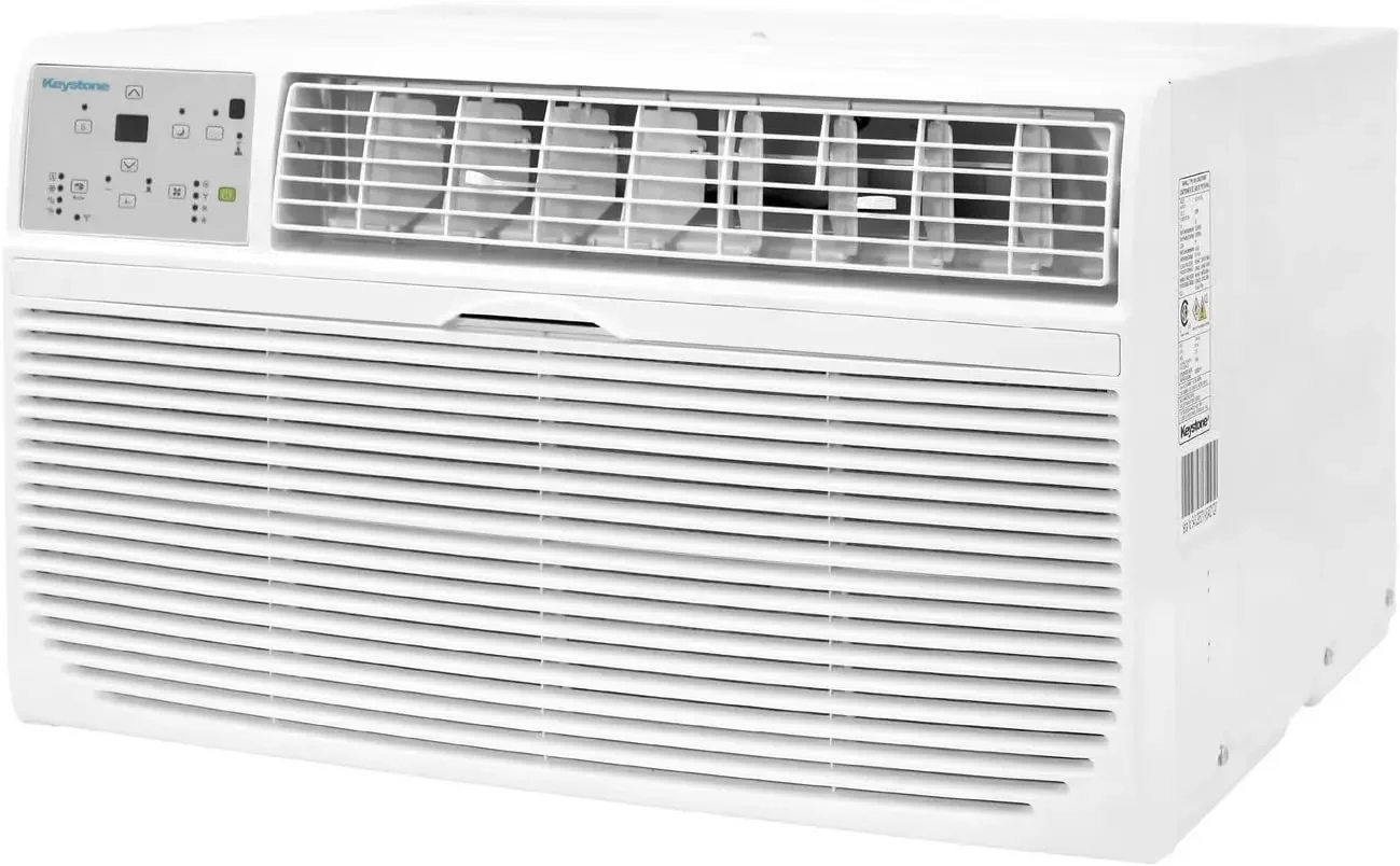 Keystone 14,000 BTU Wall Mounted Air Conditioner with Supplemental Heat and Dehumidifier Function, 230V, Wall AC for Living Room and Large Rooms Up To 700 Sq.Ft., Quiet, High Efficiency AC with Remote