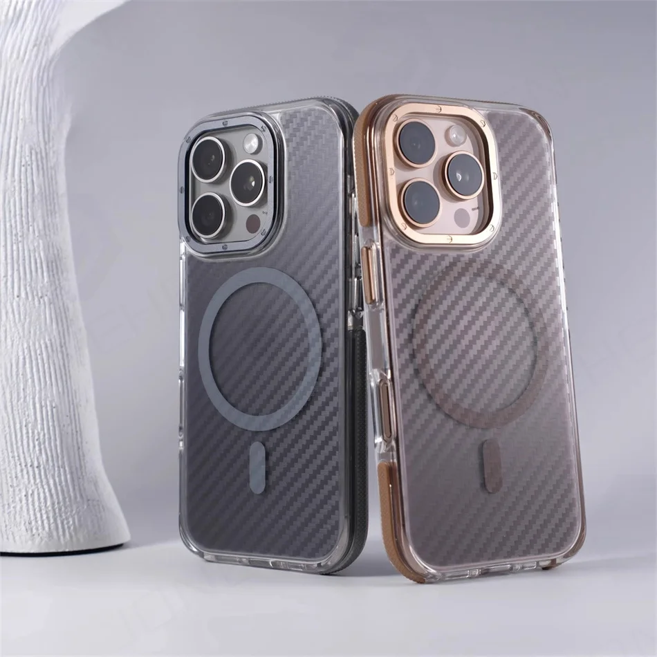Luxury Armor Non-Slip Magnetic For Magsafe Carbon Fiber Pattern Case For iPhone 16 17 Pro Max 15 14 Plus 13 12 Shockproof Cover