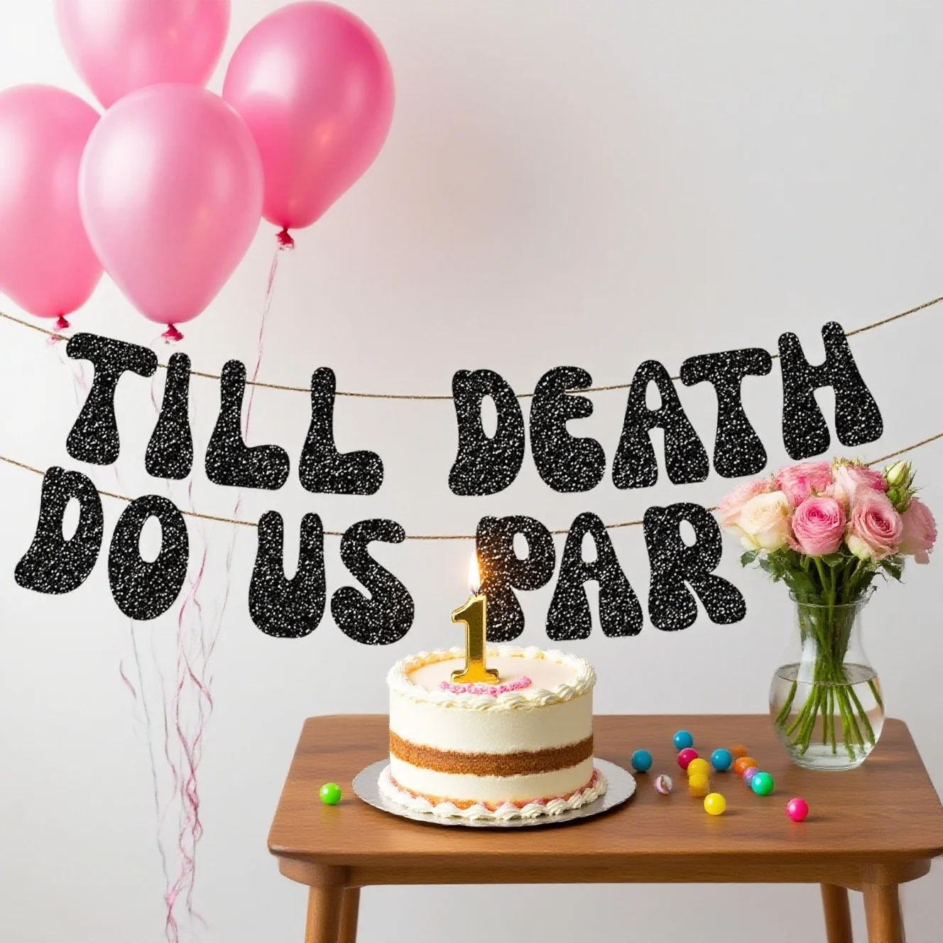 TILL DEATH DO US PARTY Papierbanner, Halloween-Party-Dekorationen und Zubehör, Innen- und Außendekoration