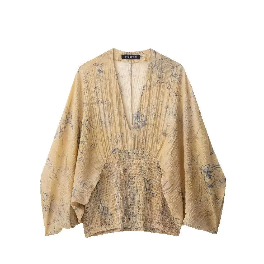 

Женский свободный топ с принтом в стиле ретро, пуловер с v-образным вырезом и длинными рукавами «летучая мышь», осенний новый стиль, персонализированная модная рубашка, топ