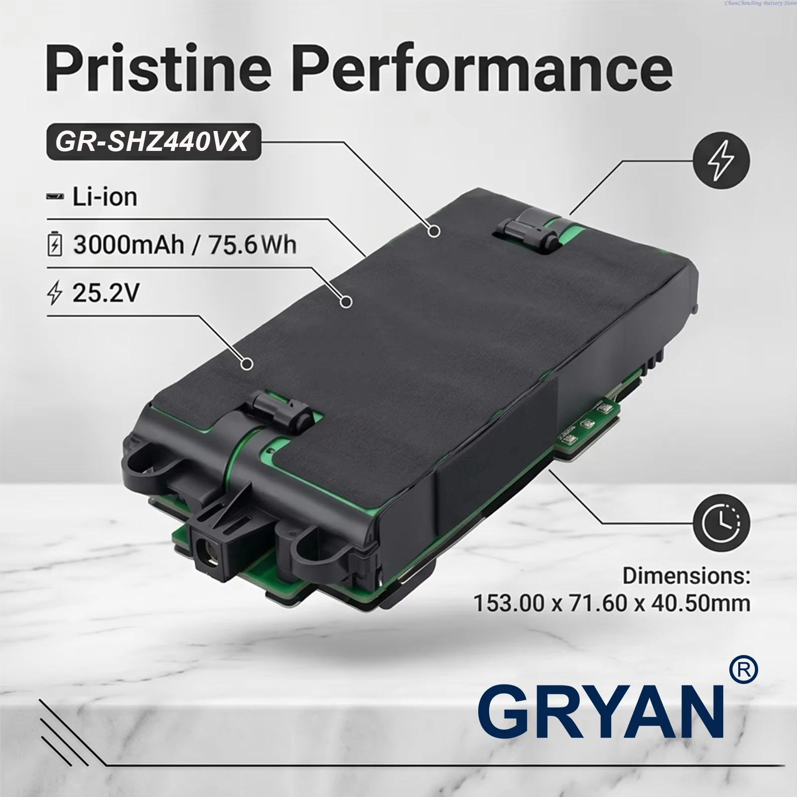 GRYAN 25.2V 3000mAh Replacement Vacuum Battery XFBT750 for Shark IZ440H IZ462H IZ482H IZ483H IZ640H Z441BRN IZ441HBRN