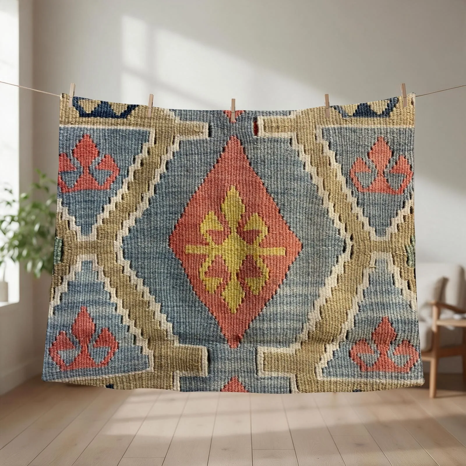 Decorative Kilim, Navaho Weave, Woven Textile Throw Blanket couch cozy soft plush fuzzy picnic outdoor blanket