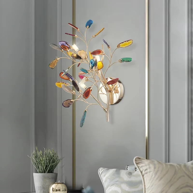 Nordic Postmodern led Wall Lamp Net Red Indoor Lighting Bedroom Hotel Living Room Background Color Agate Decorative Wall Lights