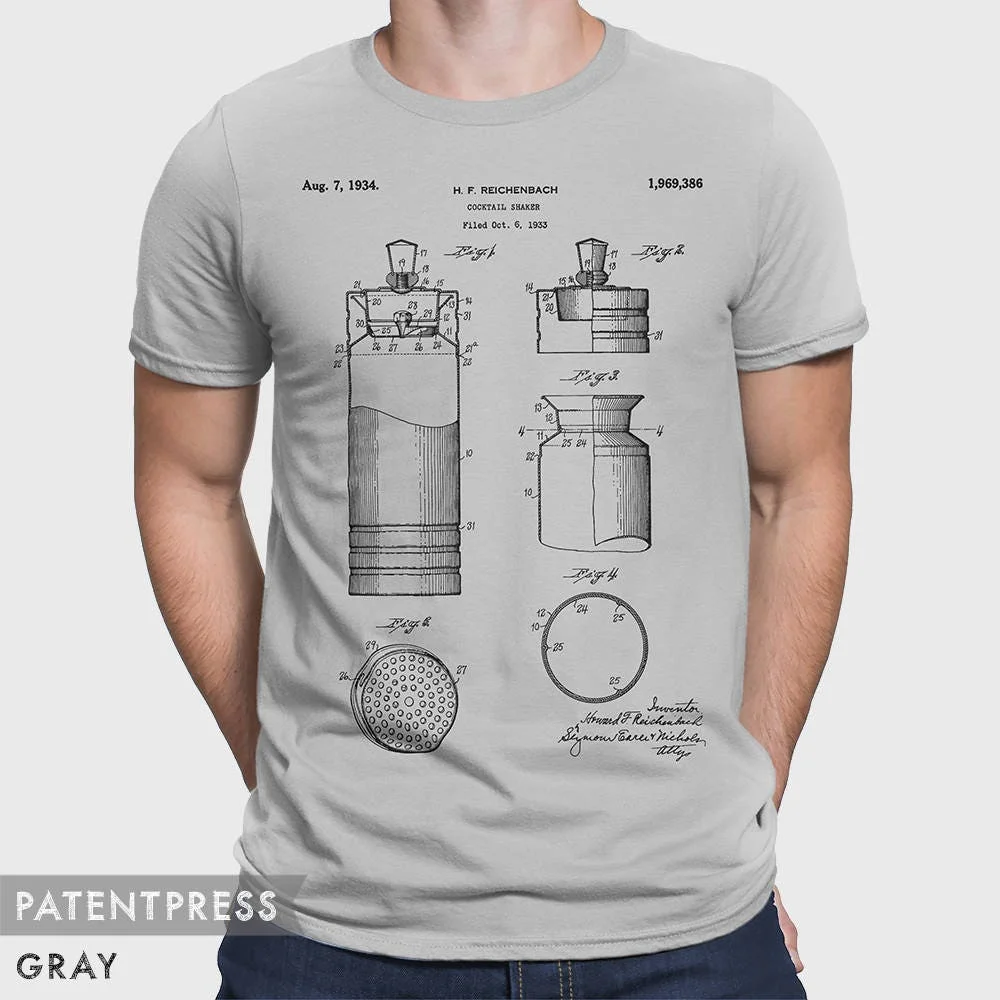 Cocktail Shaker For Bartender T Shirt Bartending Drinking Mixology College Alcohol Patent P366