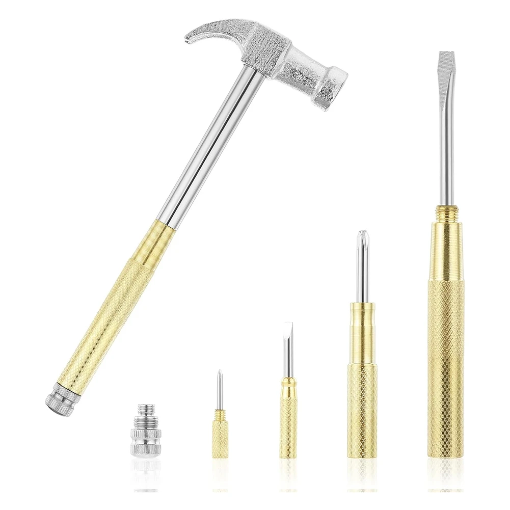 Hot sale Mini Hammer 6 in 1 Small Hammer Brass Hammer Screwdriver with Screwdriver Hammers Hand Tools Hammer for Picture Hanging