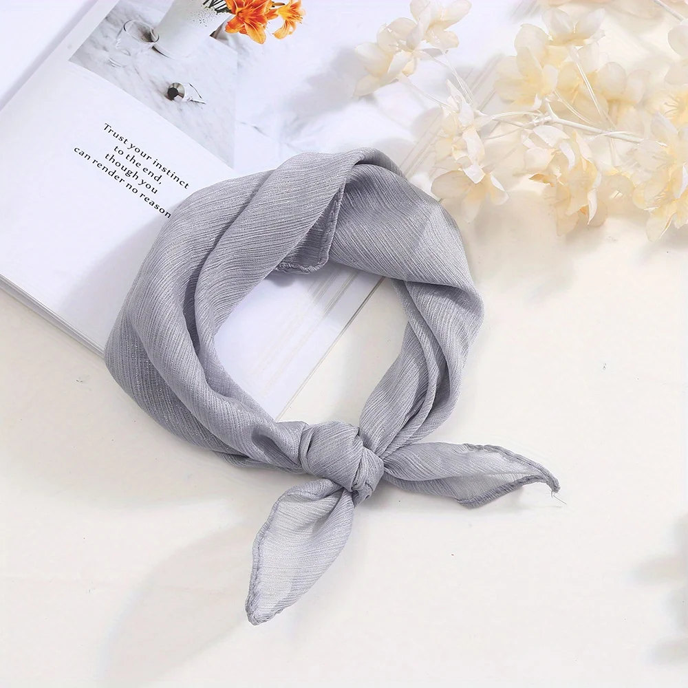 Solid Color Small Square Scarf Women\'s Spring and Autumn Simple Tie Joker Hair Band Decorative Summer Square.