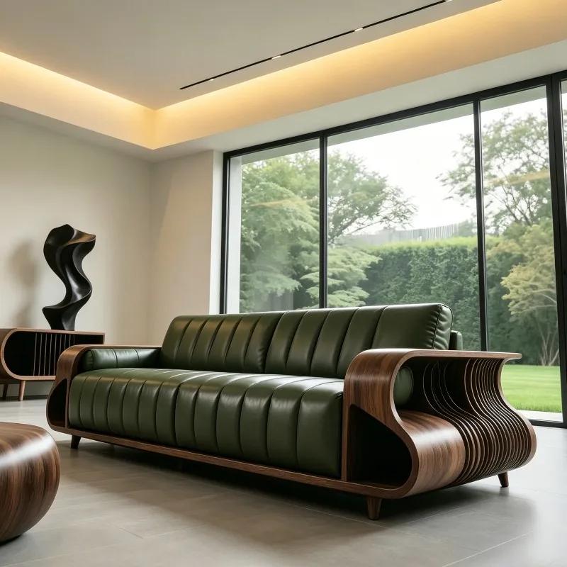 

Luxury New Chinese Style Solid Wood Living Room Sofas Green Elegant Classic Sofa Living Room High-end 3 Seater Home Furniture