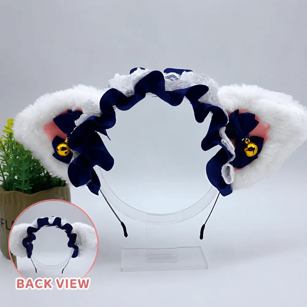 Cute Ruffles Lace Cat Ear Headband Bell Accents Ribbon Bowknot Maid Hairband Hair Hoop Cosplay Headwear Masquerade Event