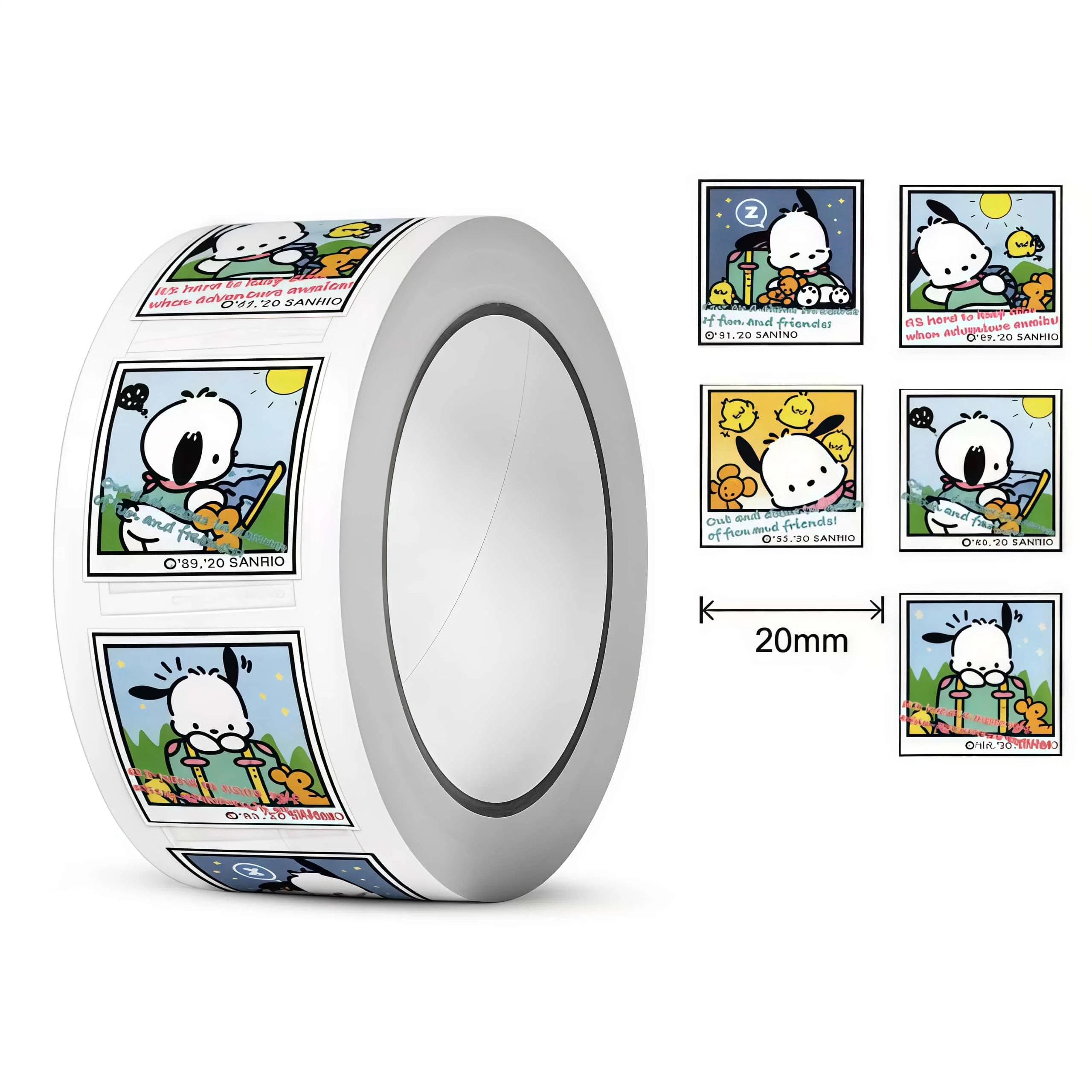 500Pcs/ Roll Cute Pochacco Stickers Sanrio Cartoon Animal Decals for DIY Scrapbooking Journal Planner Gift Label Supplies