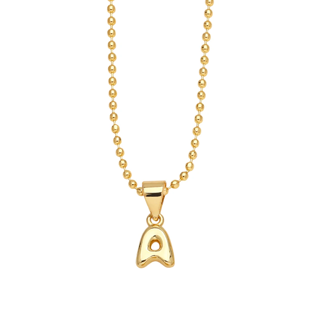 FLOLA Tiny Polished Initial Letter Pendant Necklaces For Women Custom Name Beads Chain Necklace Jewelry Gifts For Her nkeq67
