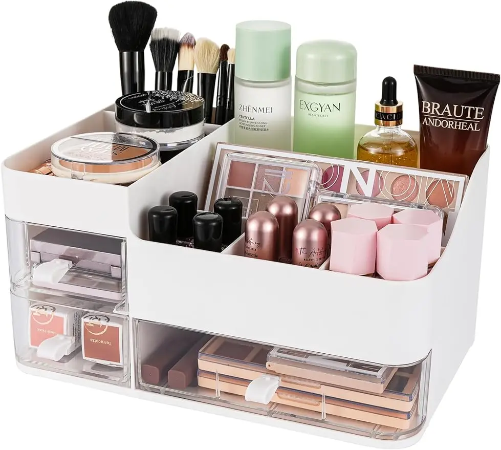 Makeup Organizer and Storage Cosmetic Display Case With 3 Clear Drawers Skincare Organizer for Bathroom Make Up for Organizers