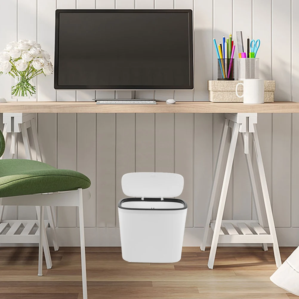 

12L White Trash Can Garbage Bin Bathroom Kitchen Bedroom Rubbish Container Plastic Material Large Opening Strong Bearing