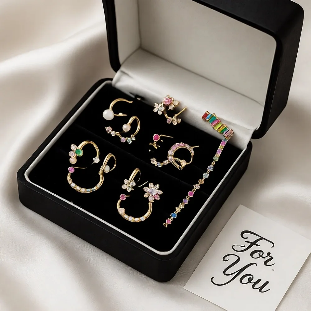 

Гипоаллергенные разноцветные серьги-гвоздики, серьги-кольца и висячие серьги в наборе, легкий подарок для женщин